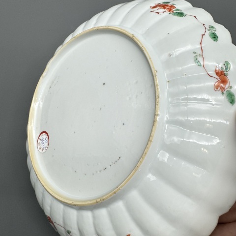 古玩陶瓷清康熙青花五彩庭院仕女人物菊瓣盤拍賣，當前價格15000元