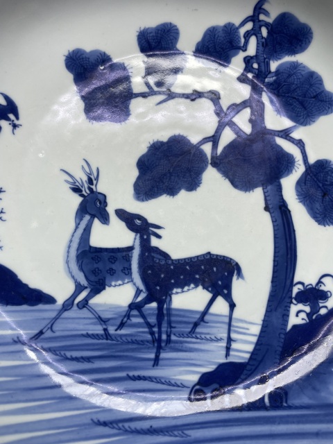 古玩陶瓷清雍正青花雙鹿紋臥盤(pán)拍賣(mài)，當(dāng)前價(jià)格20000元