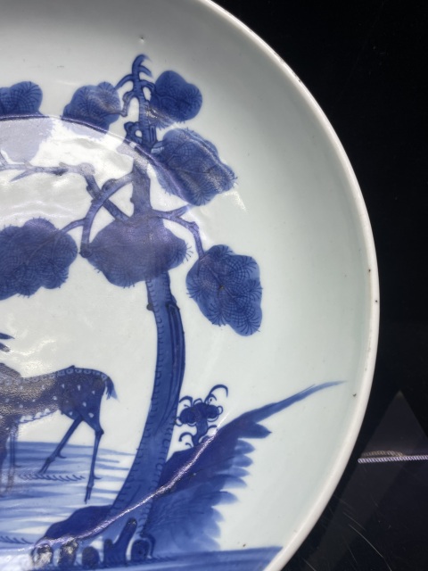 古玩陶瓷清雍正青花雙鹿紋臥盤(pán)拍賣(mài)，當(dāng)前價(jià)格20000元