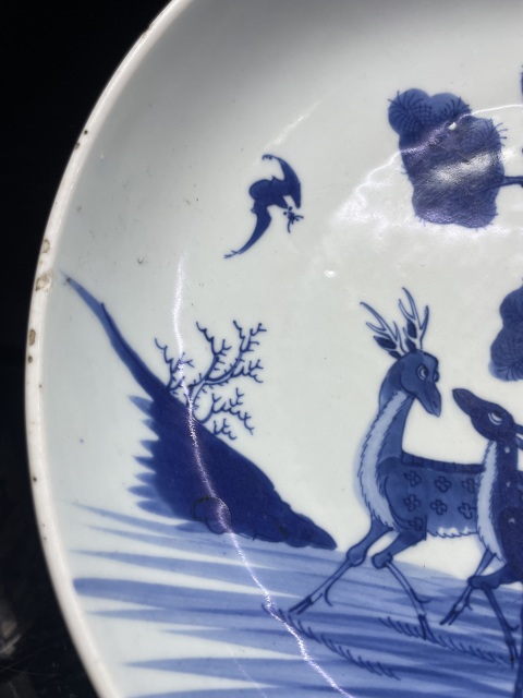 古玩陶瓷清雍正青花雙鹿紋臥盤(pán)拍賣(mài)，當(dāng)前價(jià)格20000元