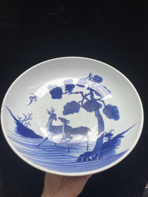 古玩陶瓷清雍正青花雙鹿紋臥盤(pán)拍賣(mài)，當(dāng)前價(jià)格20000元