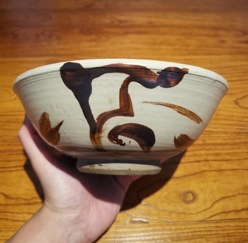 古玩陶瓷明白地黑花福壽紋大碗拍賣,當前價格450元