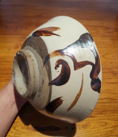 古玩陶瓷明白地黑花福壽紋大碗拍賣,當前價格450元