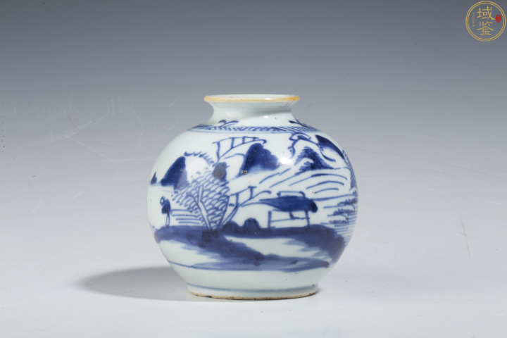 古玩陶瓷清乾隆·青花山水人物紋石榴尊拍賣，當前價格1200元