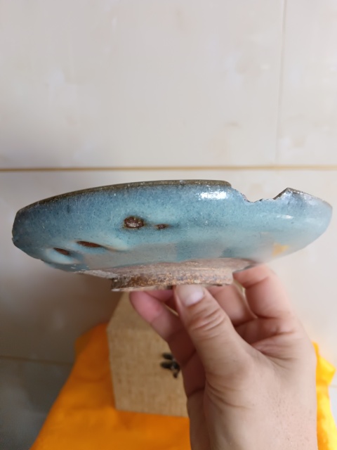 古玩陶瓷館藏級鈞窯天藍釉紫斑盤標本件拍賣,當前價格980元