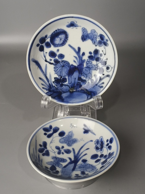 古玩陶瓷(精品賞碟)清·康熙·青花雙藍圈花押款·花蝶紋碟一對拍賣,當前價格1088元