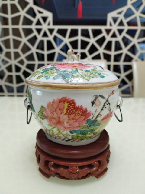 古玩陶瓷淺絳彩花鳥詩文溫鍋拍賣,當前價格6800元