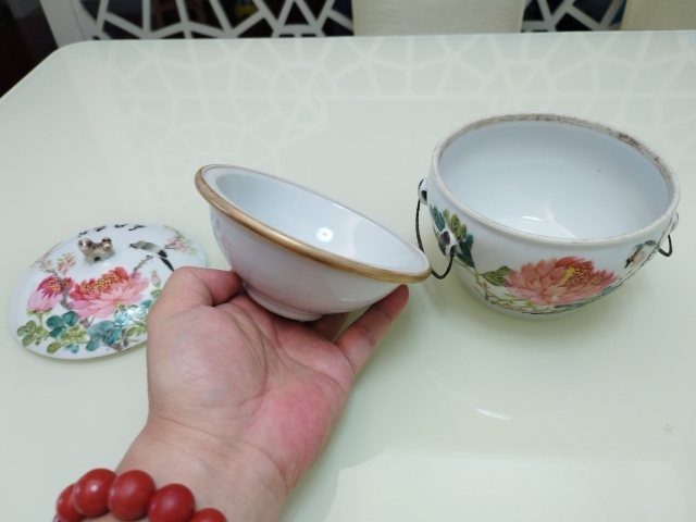 古玩陶瓷淺絳彩花鳥詩文溫鍋拍賣,當前價格6800元