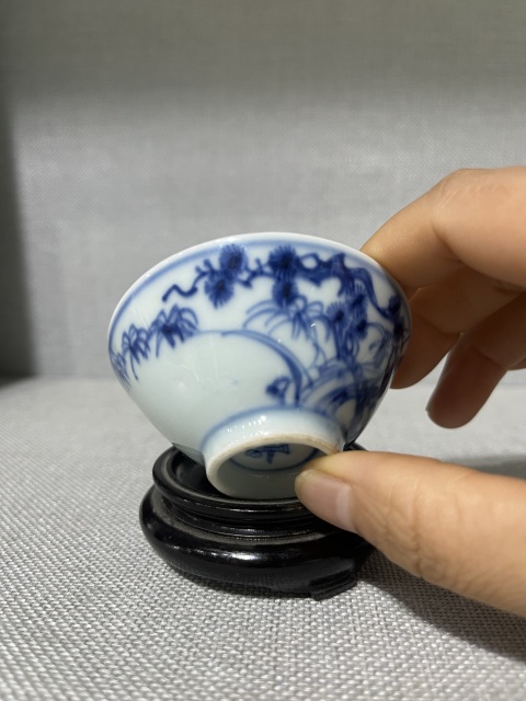 古玩陶瓷雍正青花歲寒三友松竹梅盞拍賣,當前價格5500元