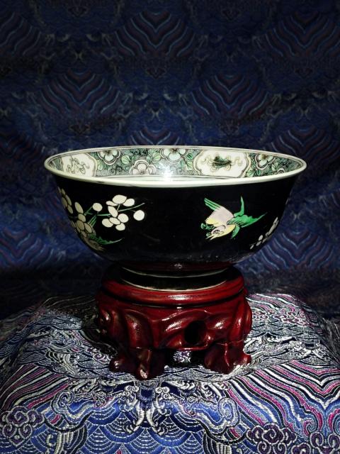 古玩陶瓷【精品放漏】清光緒墨地素三彩喜上眉梢圖碗拍賣,當(dāng)前價格9860元