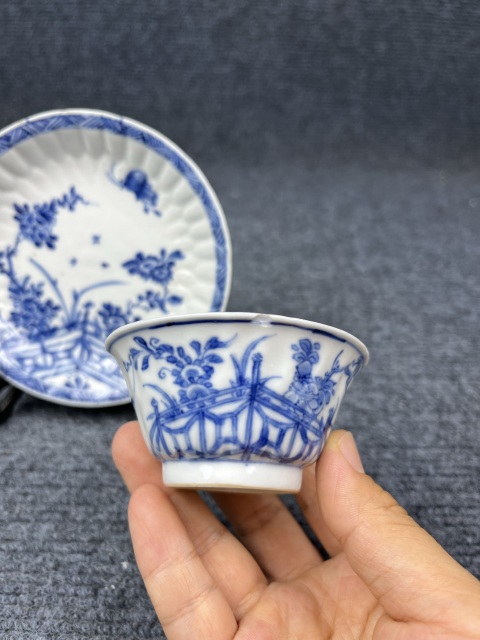 古玩陶瓷青花花卉紋杯碟套拍賣，當前價格1888元