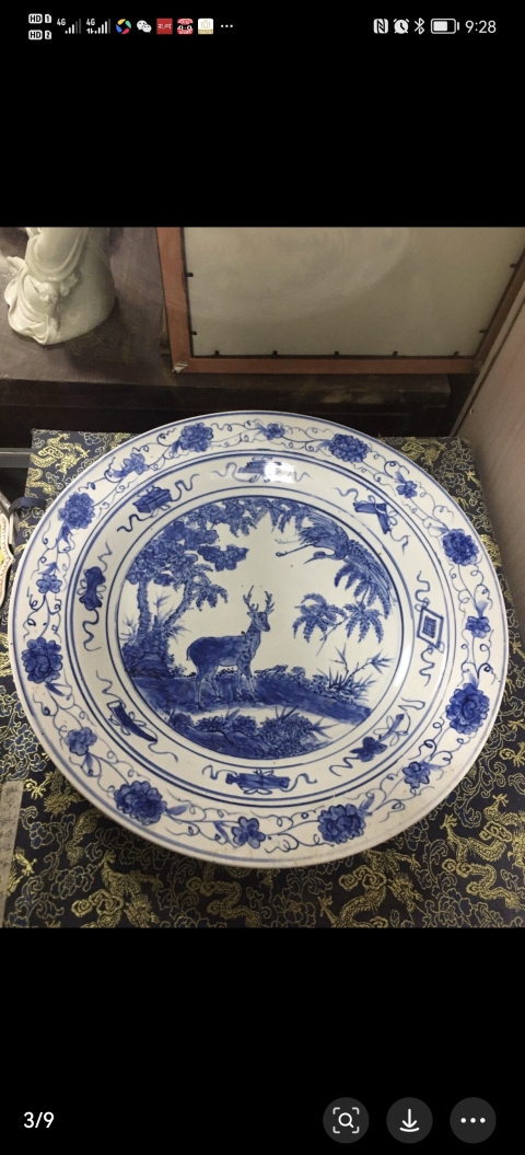 古玩陶瓷清中期鶴鹿同春德化大盤拍賣，當前價格15000元