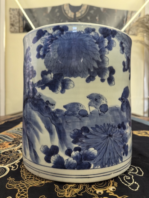 古玩陶瓷清中期大雞圖青花大筆海(口徑22厘米)拍賣,當前價格38888元