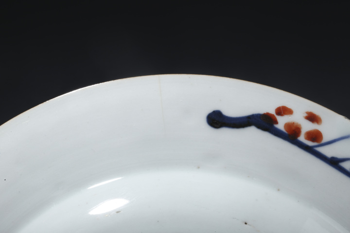 古玩陶瓷清康熙·青花礬紅描金花竹紋折沿盤真品鑒賞圖