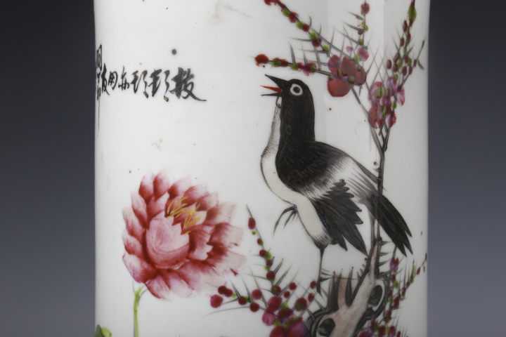 古玩陶瓷民國·淺絳彩花鳥紋帽筒拍賣，當前價格158元
