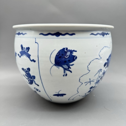 古玩陶瓷清康熙青花博古龍紋案缸拍賣，當前價格25899元