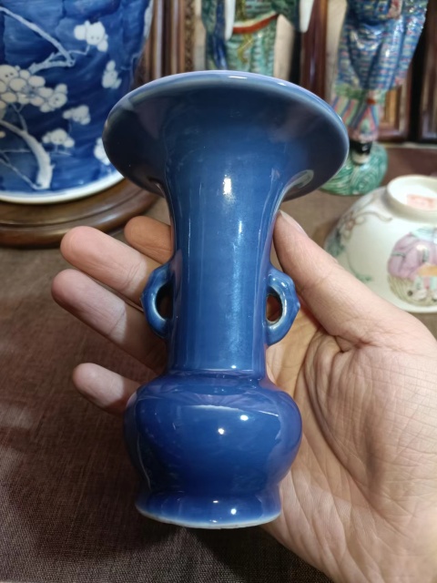 古玩陶瓷晚清祭藍釉花觚拍賣,當前價格4888元