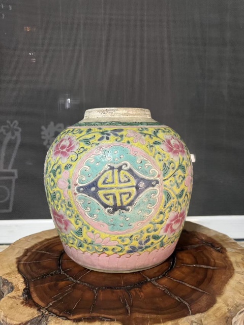 古玩陶瓷【雍粉立件整器標本】雍正粉彩花間壽字紋蓋罐拍賣,當前價格388元