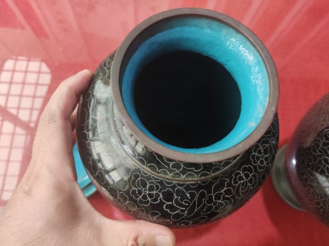 古玩雜項(xiàng)景泰藍(lán)掐絲琺瑯銅瓶一對(duì)拍賣，當(dāng)前價(jià)格1388元