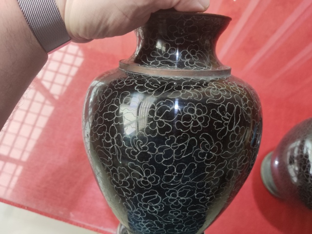 古玩雜項(xiàng)景泰藍(lán)掐絲琺瑯銅瓶一對(duì)拍賣，當(dāng)前價(jià)格1388元
