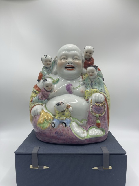 古玩陶瓷民國至創(chuàng)匯粉彩五子登科彌勒佛拍賣，當(dāng)前價格880元