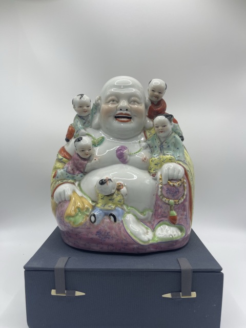 古玩陶瓷民國至創(chuàng)匯粉彩五子登科彌勒佛拍賣，當(dāng)前價格880元