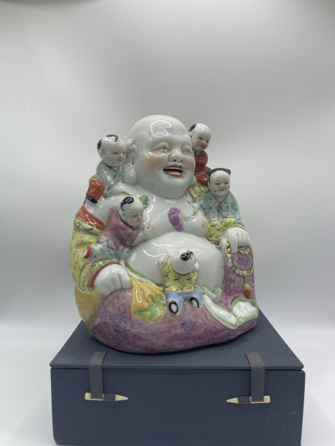 古玩陶瓷民國至創(chuàng)匯粉彩五子登科彌勒佛拍賣，當(dāng)前價格880元
