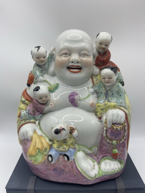 古玩陶瓷民國至創(chuàng)匯粉彩五子登科彌勒佛拍賣，當(dāng)前價格880元