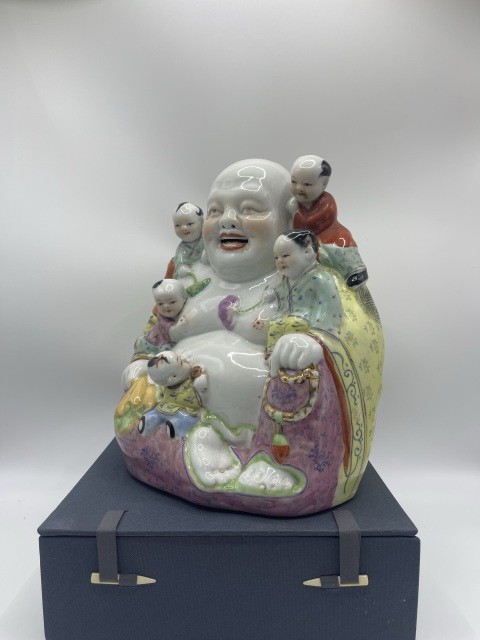 古玩陶瓷民國至創(chuàng)匯粉彩五子登科彌勒佛拍賣，當(dāng)前價格880元