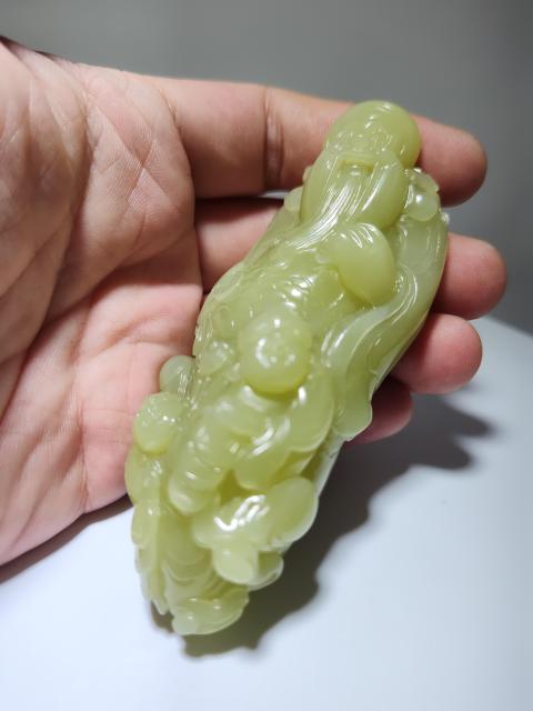 古玩玉器天然新疆和田玉若羌黃口高貨精品財神大手把擺件吊墜品質很高拍賣，當前價格12888元