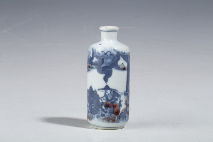古玩陶瓷晚清·青花釉里紅高亮趕水紋鼻煙壺拍賣，當前價格6800元