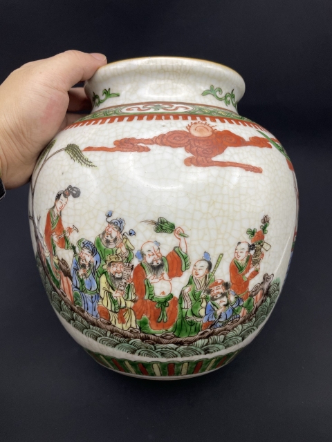 古玩陶瓷八仙過海福祿壽喜五彩罐拍賣，當前價格7000元