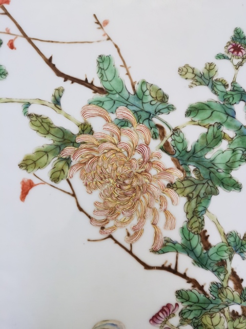 古玩陶瓷粉彩山石花卉紋瓷板拍賣，當前價格60000元