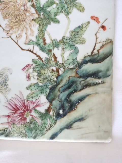 古玩陶瓷粉彩山石花卉紋瓷板拍賣，當前價格60000元