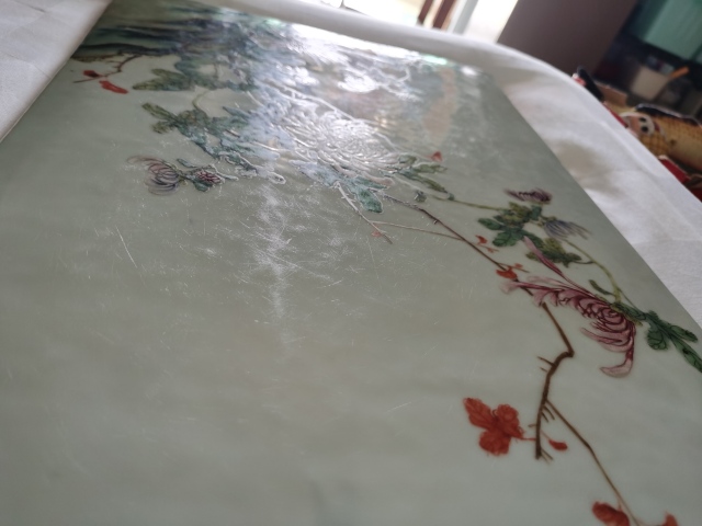 古玩陶瓷粉彩山石花卉紋瓷板拍賣，當前價格60000元