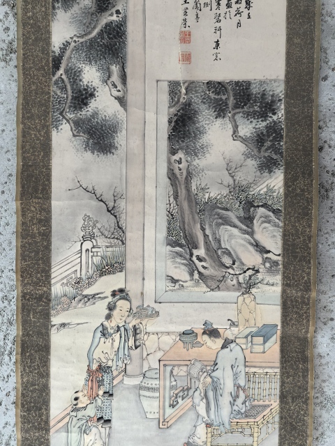 古玩字畫清晚期(王芝榮)《東窗開卷》工筆人物拍賣,當前價格28888元