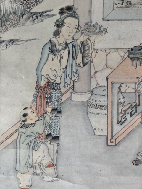 古玩字畫清晚期(王芝榮)《東窗開卷》工筆人物拍賣,當前價格28888元