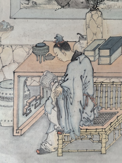 古玩字畫清晚期(王芝榮)《東窗開卷》工筆人物拍賣,當前價格28888元