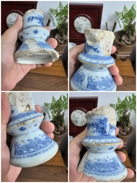 古玩陶瓷康熙淡描青花燭臺(tái)標(biāo)本拍賣，當(dāng)前價(jià)格999元
