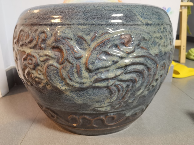 古玩陶瓷石灣窯鈞釉瀝粉鳳紋畫缸拍賣,當前價格1980元