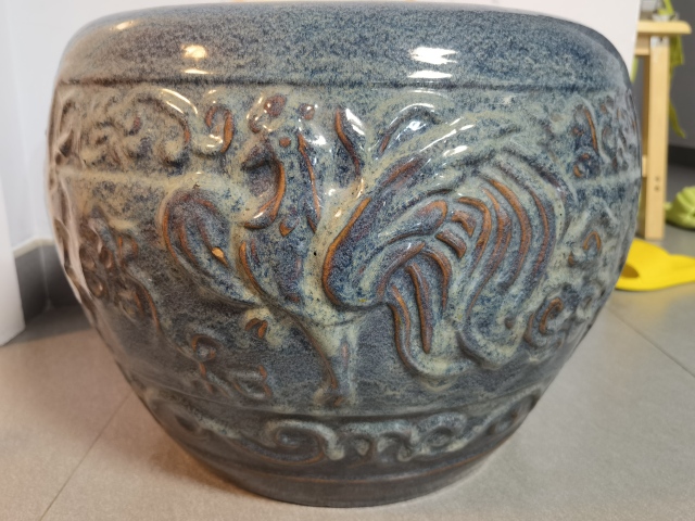 古玩陶瓷石灣窯鈞釉瀝粉鳳紋畫缸拍賣,當前價格1980元