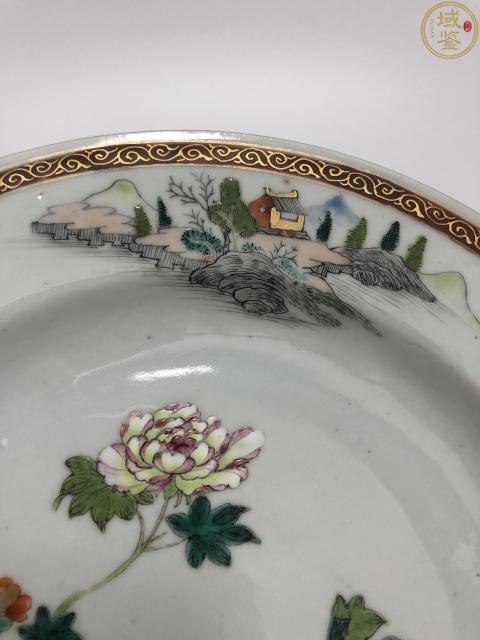 古玩陶瓷雍正粉彩山水花卉紋折沿盤拍賣,當前價格3888元