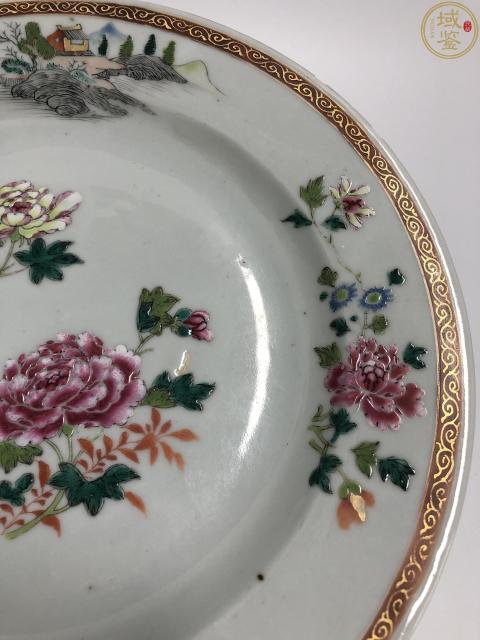 古玩陶瓷雍正粉彩山水花卉紋折沿盤拍賣,當前價格3888元