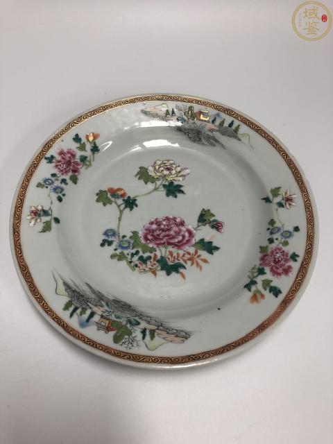 古玩陶瓷雍正粉彩山水花卉紋折沿盤拍賣,當前價格3888元