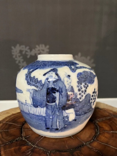 古玩陶瓷晚清光緒青花人物罐拍賣，當前價格1288元
