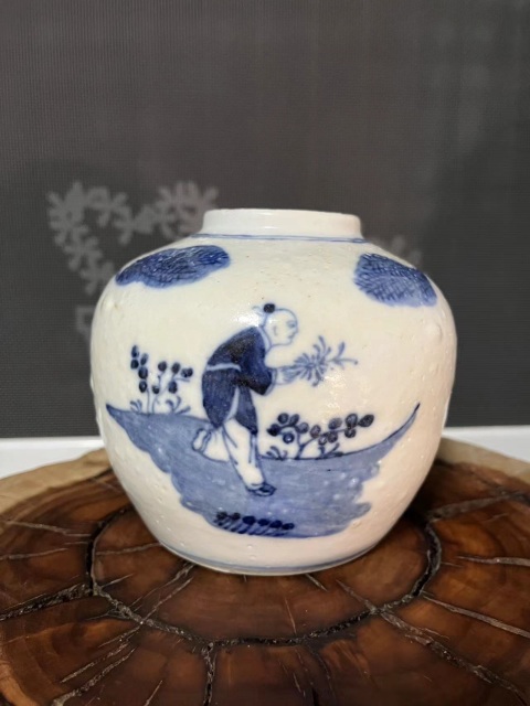 古玩陶瓷晚清光緒青花人物罐拍賣，當前價格1288元