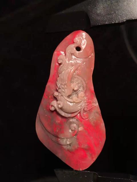古玩玉器昌化雞血石掛件《丹鳳朝陽》拍賣，當前價格680元