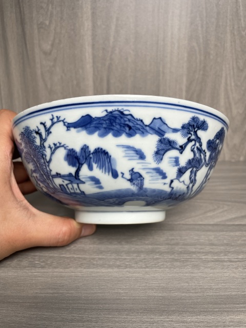 古玩陶瓷清中晚期?精品攜琴訪友圖山水紋墩式碗拍賣,當前價格1788元
