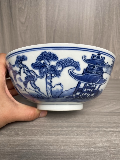 古玩陶瓷清中晚期?精品攜琴訪友圖山水紋墩式碗拍賣,當前價格1788元