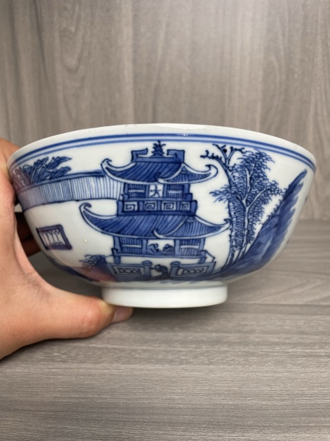 古玩陶瓷清中晚期?精品攜琴訪友圖山水紋墩式碗拍賣,當前價格1788元